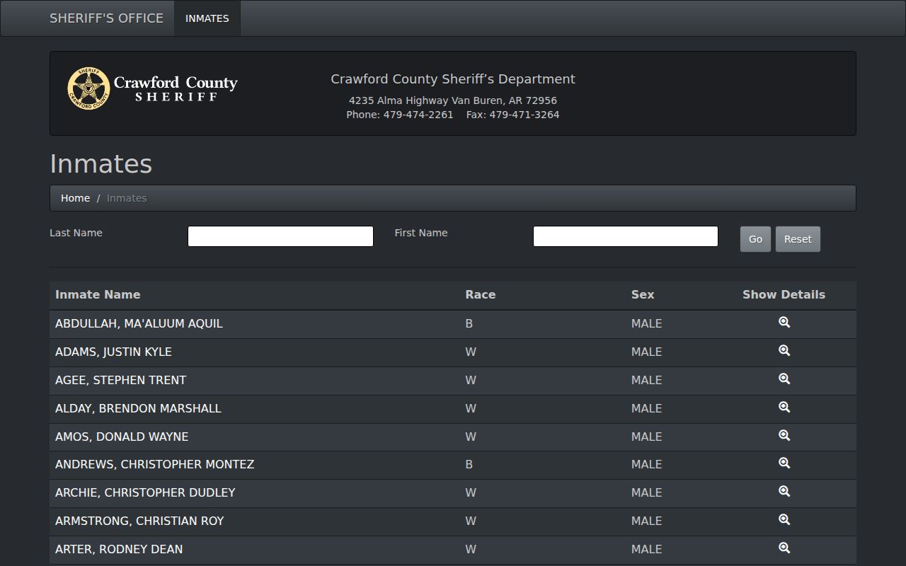 Crawford County arrest records live jail roster search