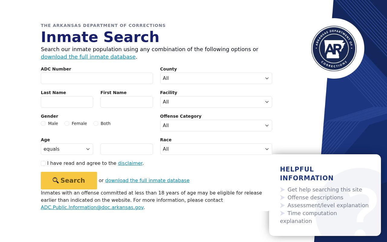 Crawford County criminal history Arkansas DOC inmate search
